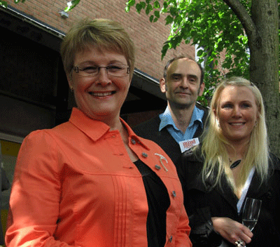 Näringslivsminister Maud Olofsson tillsammans med företagsrådgivare Dragan Sako och entreprenören Therese Albrechtson.