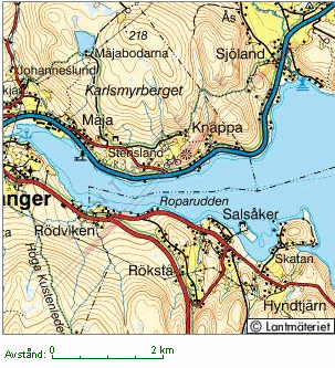 Platsen för Roparudden syns på Lantmäteriets karta