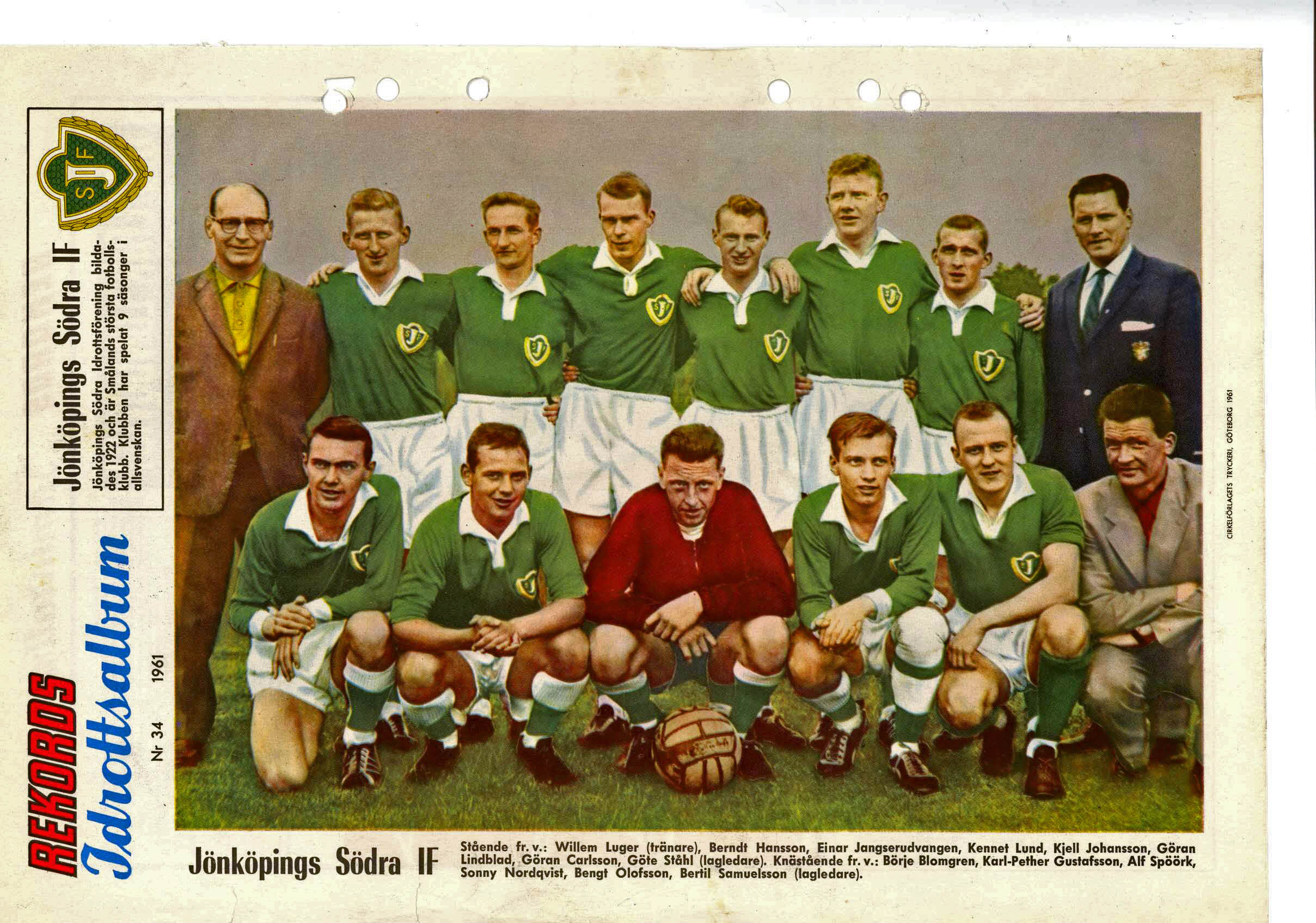 Stående från vänster: Wilhelm Luger (tränare), Berndt Hansson, Einar Jangserudsvangen, Kennet Lund, Kjell Johansson, Göran Lindblad, Göte Ståhl (lagledare). Knästående fr.v: Börje Blomgren, Karl-Pether Gustafsson, Alf Spörk, Sonny Nordqvist,  Bengt Olofsson, Bertil Samuelsson (lagledare)