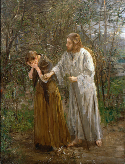 Jesus möter Maria Magdalena efter uppståndelsen. Von Uhde 1890-talet.