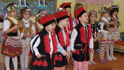 Children in preschool dressed in national costumes 'Krakowiacy'..