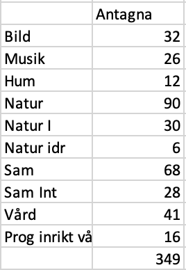 De antagna 2025 fördelade på program