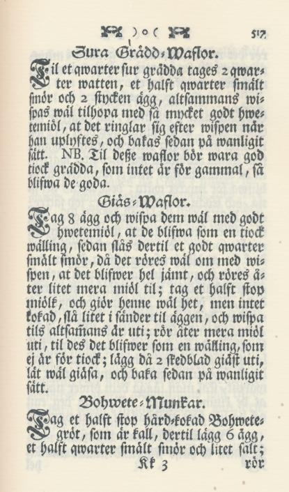 Utdrag ur: Cajsa Wargs Hjelpreda i hushållningen för unga fruentimber 1755.