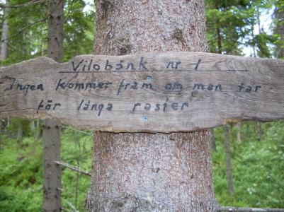 Vid fem olika platser,efter leden, finns tnkvrda ord och en vilobnk, som Roland Thrnqvist redan tidagare satt upp mellan Salom och Kallsta fbodar.