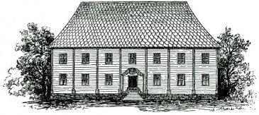 Byggnaden man flyttade ifrån. Invigd 1671, lämnad 1816, såld på 1830-talet, flyttad till Hemlingby där den fortfarande finns