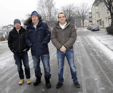 De tre företagarna som nu flyttat in i centrum. Fr.v. Patrik Karlsson med sitt företag Kaptenkrok, Per Stålfors med sin fotoverksamhet och Nicolas Bremell med sitt Waterworld.