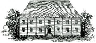 Skolbyggnaden som illuminerades 1810.<br />Den finns ännu bevarad, nu i Hemlingby.