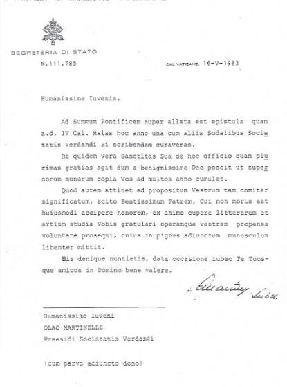 Brevet från påve Johannes Paulus II